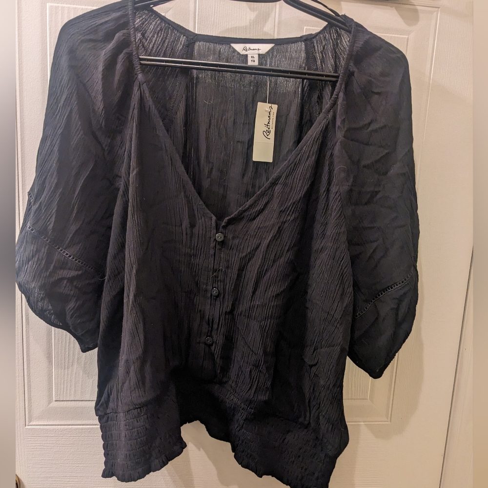 Reitmans Black Button-Up Blouse With Elastic Waistband